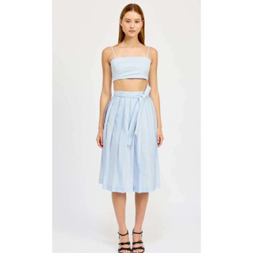 En Saison Abigail Midi Skirt Set Pleated Medium & Bralette Small Sky Blue Nwt